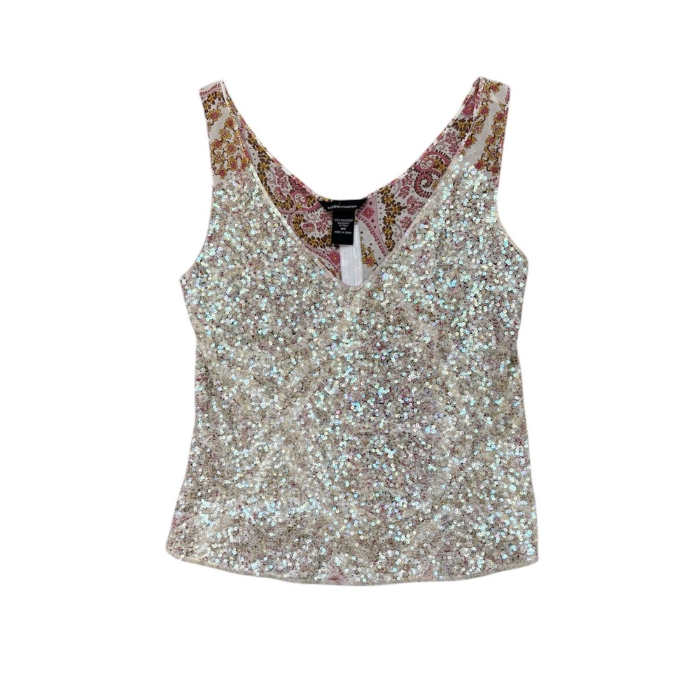 Vintage Y2K Sequin Tank Top Paisley Fairy Glam XS